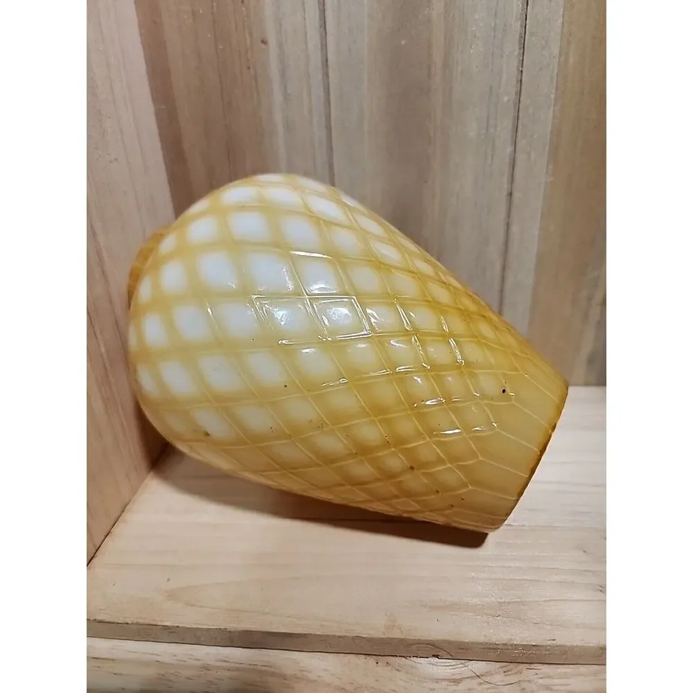 Antique Victorian Amber Cased Milk Glass Honeycomb Quilted Optic Vase 6" - Picture 9 of 16